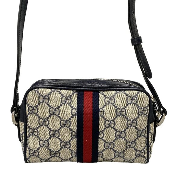 Auth GUCCI Ophidia GG Supreme Mini Bag 517350 Cream Navy Red PVC Leather - Picture 2 of 16
